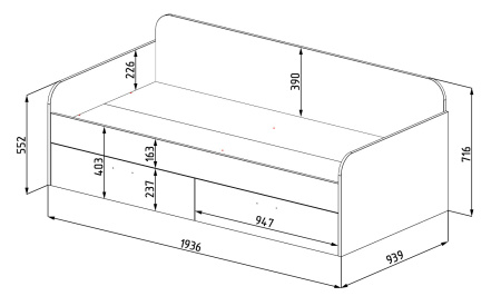 Двухъярусная кровать коллекции Модница (левая). Верх 190х80, низ 190х90  от Династия Kids