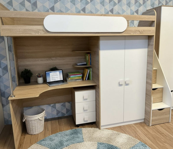 Кровать-чердак 90х200 Колледж-2 (дуб сонома + белый) от Династия Kids
