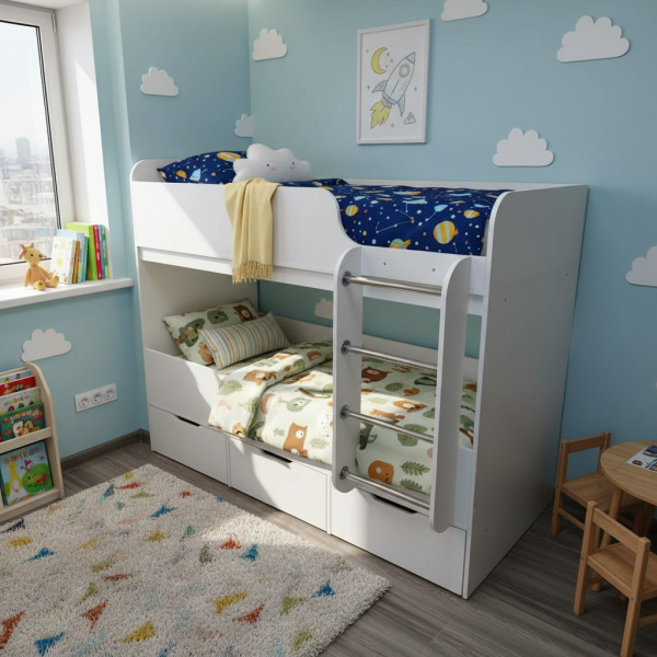 Двухъярусная кровать Малыши Двойняшки 180х80 (цвета разные) от Династия Kids