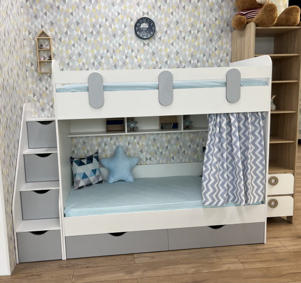 Кровать двухъярусная Фортуна (серебро+белый) универсальная