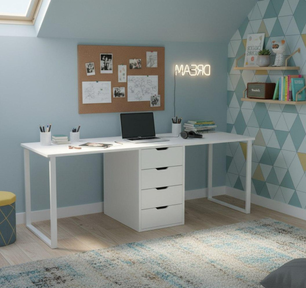 Стол Дуэт 2400 мм (белый + опоры белые). Столешница 22 мм