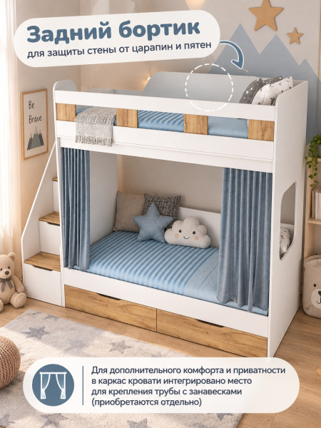 Двухъярусная кровать Твинс 190х90 (дуб сонома + белый) от Династия Kids