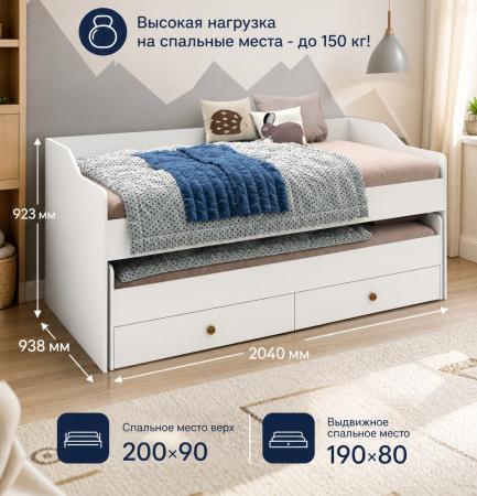 Выдвижная 2-х ярусная кровать Портал + 2 съемных бортика  от Династия Kids