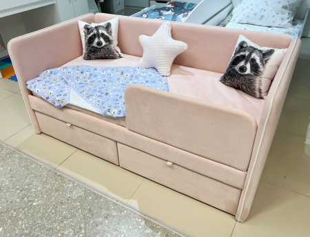 Мягкая кровать Эрмика 80х160 с ящиками. Велюр Тедди 313  от Династия Kids