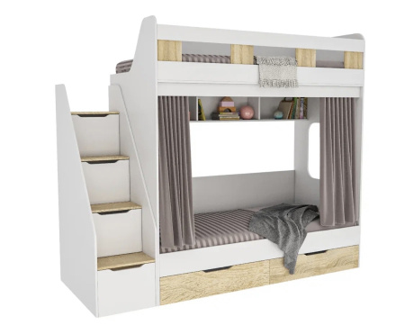 Двухъярусная кровать Твинс 190х90 (дуб сонома + белый) от Династия Kids