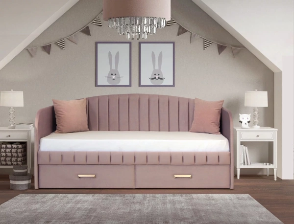 Мягкая кровать Слайт полоса Дуга 80х160 (велюр Тедди) от Династия Kids