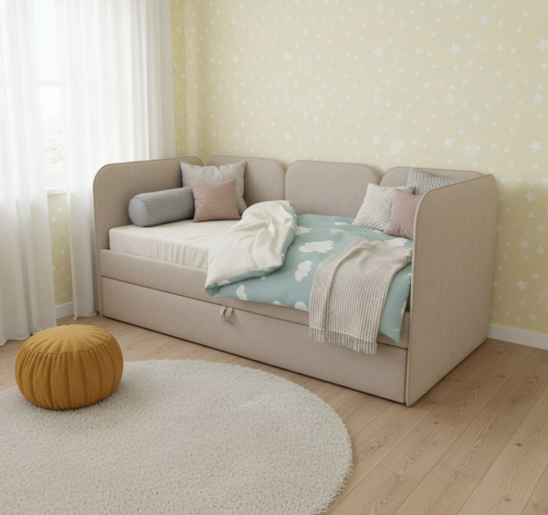 Мягкая кровать Соната Грей 90х190 с доп. спальным местом 