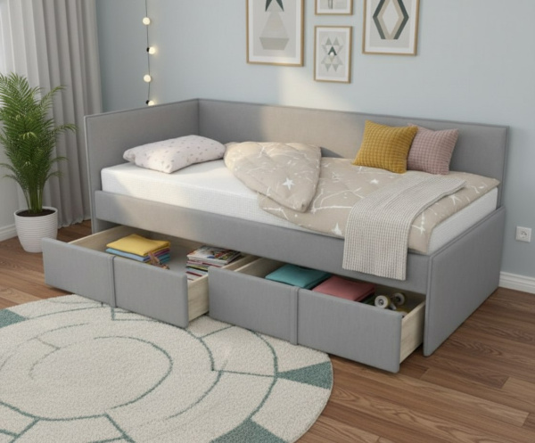 Угловая кровать МОНО 80х160 с 2 ящиками (цвета разные)