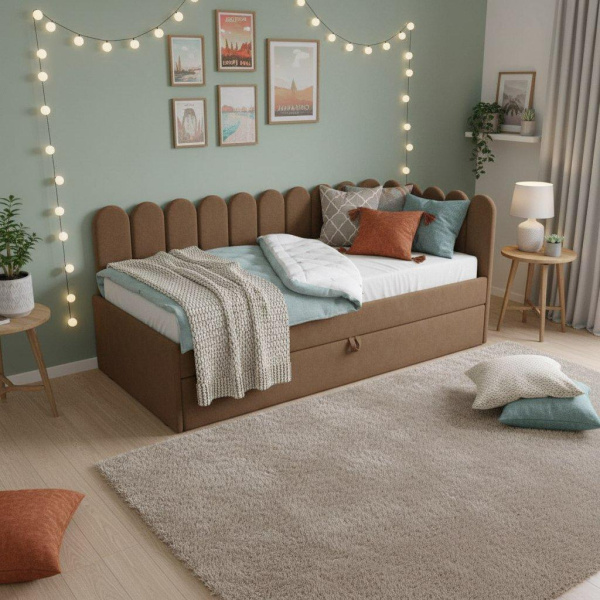 Угловая кровать Элис Грей 90х190 (универсальный угол) с доп.спальным местом