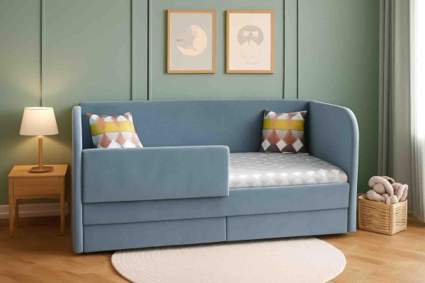 Мягкая кровать Nepos 160х80 (с бортиком и ящиком). Велюр Тедди 310