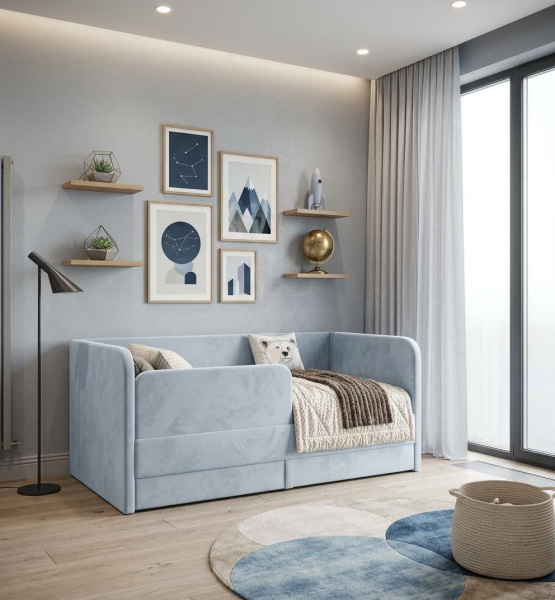 Мягкая кровать Nepos 160х80 (с бортиком и ящиком). Велюр Velutto - 3 цвета в продаже!