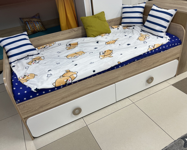 Кровать 190х90 коллекции Юниор 6.1 (дуб сонома+белый) от Династия Kids