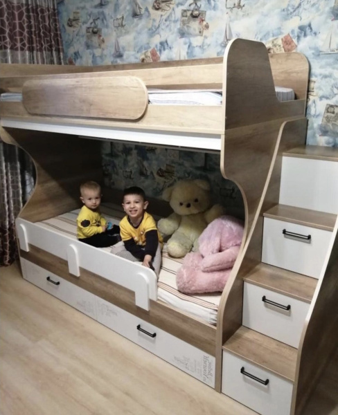 Двухъярусная кровать Твой Стиль (правая) Дуб каньон+белый 190х90 от Династия Kids