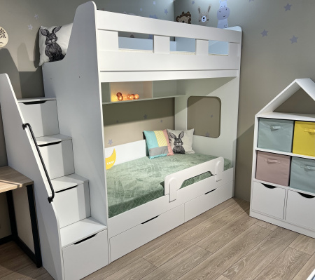 Кровать 2-х ярусная Твинс (велюр + белый) 190х90 от Династия Kids