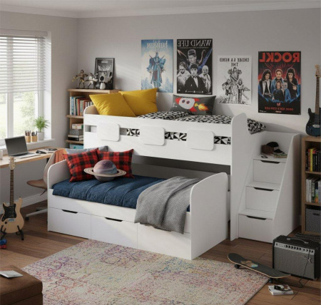 Кровать 2-х ярусная Городок 190х90 (дуб сонома+белый) от Династия Kids