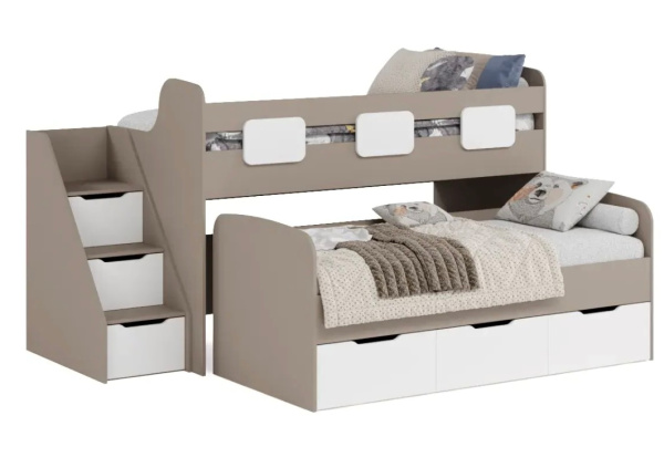 Кровать 2-х ярусная Городок (велюр + белый)