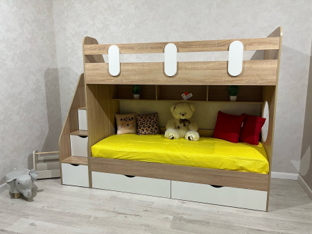 2-х ярусная кровать Фортуна (велюр + белый) 180*80 от Династия Kids