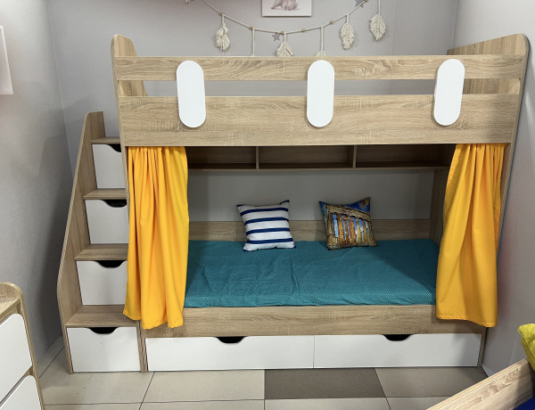 Двухъярусная кровать Фортуна. Корпус дуб сонома + фасады белые 180х80 