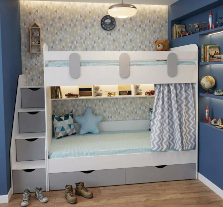 Кровать двухъярусная Фортуна 180х80 (серебро + белый)  от Династия Kids