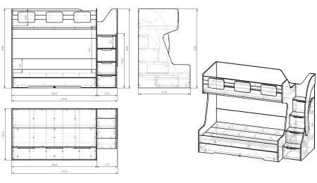 Кровать МЕГА ПРЕМИУМ 120х200 с доп.спальным местом от Династия Kids