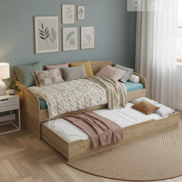 Кровать выдвижная Двушка (дуб сонома + белый) 190х90 от Династия Kids