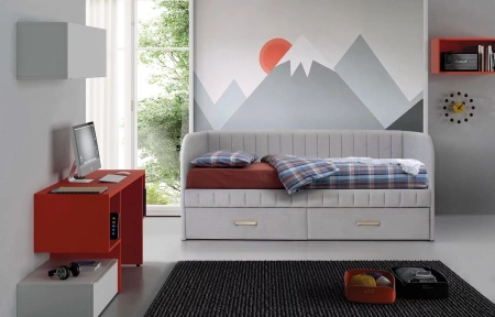 Мягкая кровать Слайт Полоса 90х200 (прямая спинка). Велюр Тедди от Династия Kids