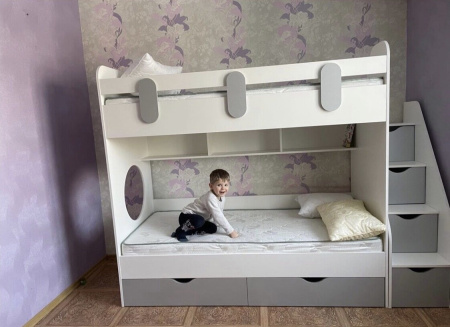 Двухъярусная кровать Фортуна (серебро + белый) 180х80 от Династия Kids