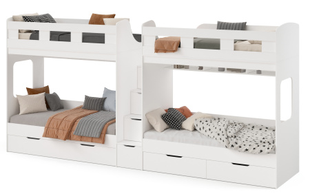 Кровать Квартет + кровать Дабл (цвет белый) 190х90