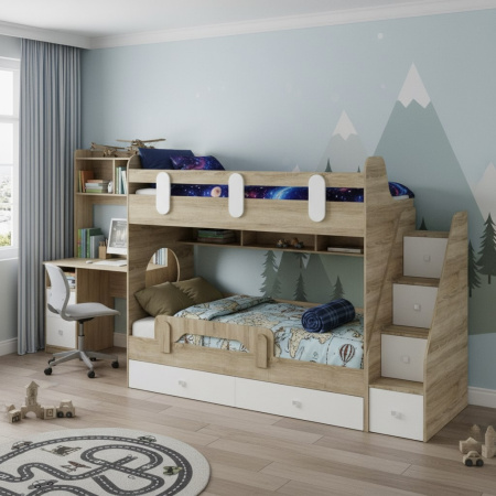 Кровать двухъярусная Фортуна-2 (дуб сонома + белый) 180х80 от Династия Kids