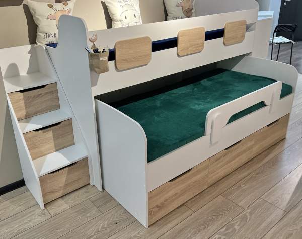 Кровать двухъярусная Городок (дуб сонома + белый)