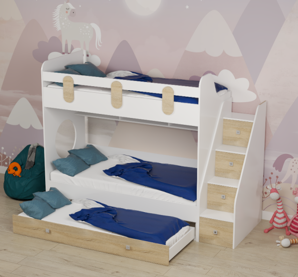 Кровать Фортуна-3 (корпус белый + фасады дуб сонома) 190*80 от Династия Kids