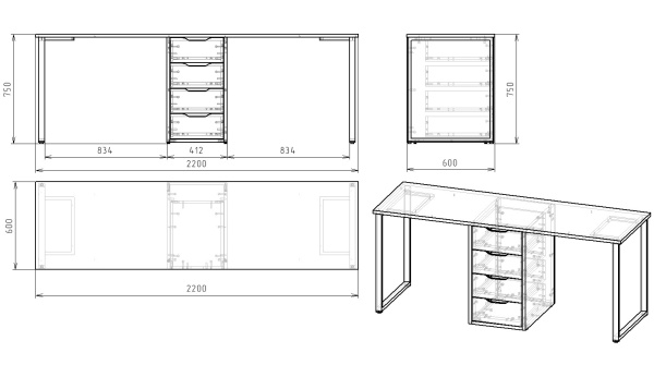 Стол Дуэт 2200 мм (белый + опоры белые) от Династия Kids