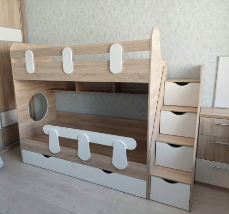 2-х ярусная кровать Фортуна (велюр + белый) 180*80 от Династия Kids