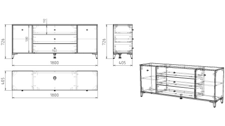 Тумба-комод 1800 мм Альви-2   от Династия Kids
