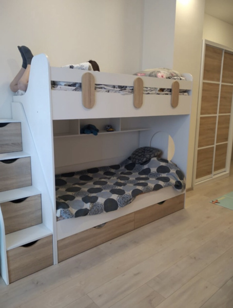 Двухъярусная кровать Фортуна (левая) Белый+ фасады дуб сонома 180х80  от Династия Kids