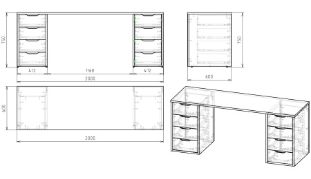 Стол Дуэт 2000 мм (две тумбы) дуб каньон + белый от Династия Kids