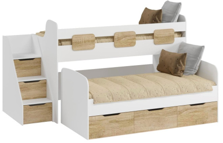 Кровать 2-х ярусная Городок 190х90 (дуб сонома+белый) от Династия Kids