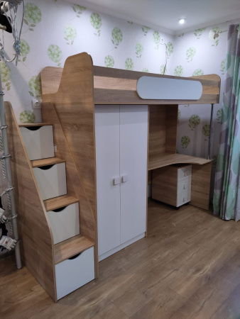 Кровать-чердак 90х200 Колледж-2 (дуб сонома + белый) от Династия Kids