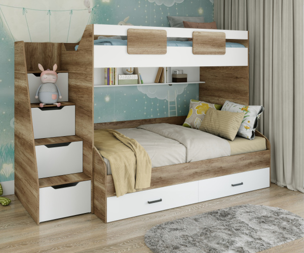 Комплект мебели: кровать-чердак Лайт Лофт + кровать Твой Стиль 120х200 от Династия Kids