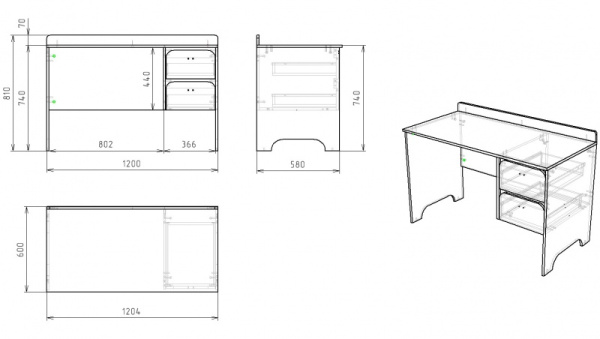 Стол Юни ширина 1200 мм (дуб сонома+белый) от Династия Kids