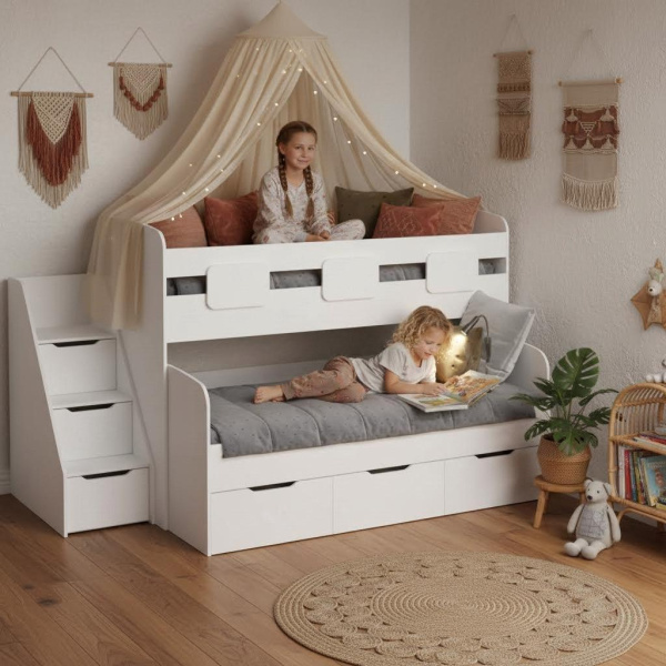 Кровать 2-х ярусная Городок (цвет белый) 190х90 + 180х80