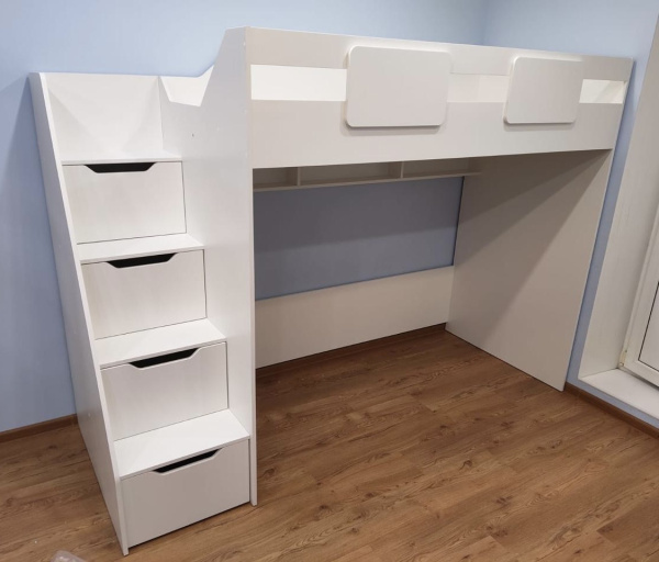 Кровать-чердак коллекции Мозаика-2 (цвет белый) 200х90 от Династия Kids